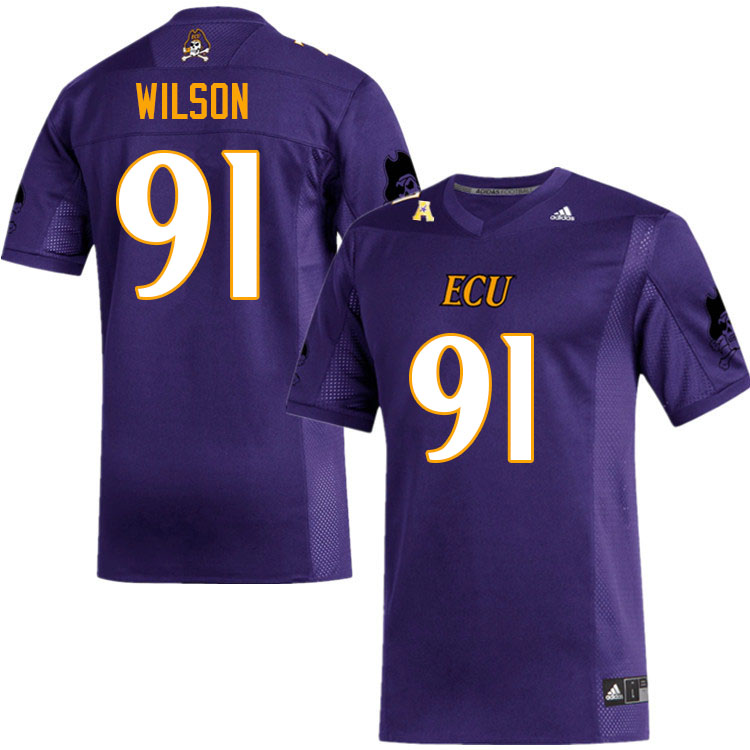 Men #91 Zakkai Wilson ECU Pirates College Football Jerseys Sale-Purple